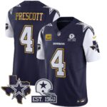 Dak Prescott #4 Cowboys Texas Patch Gold Trim Vapor Jersey - All Stitched