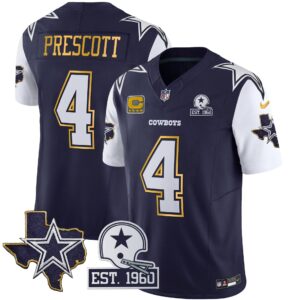 Dak Prescott #4 Cowboys Texas Patch Gold Trim Vapor Jersey - All Stitched