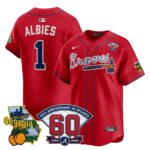 Ozzie Albies #1 Atlanta Braves 60th Patch Home Limited Player Jersey - Red