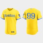 Men's Boston Red Sox #99 Alex Verdugo Gold Light Blue 2021 City Connect Flex Base Jersey