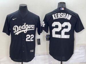 Men's  Los Angeles Dodgers #22 Clayton Kershaw Black Stitched Cool Base Jersey