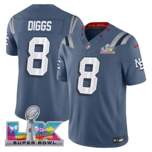 Stefon Diggs #8 New England Patriots 2025 Super Bowl LX Patch Rivalries Collection Limited Jersey - Storm Blue
