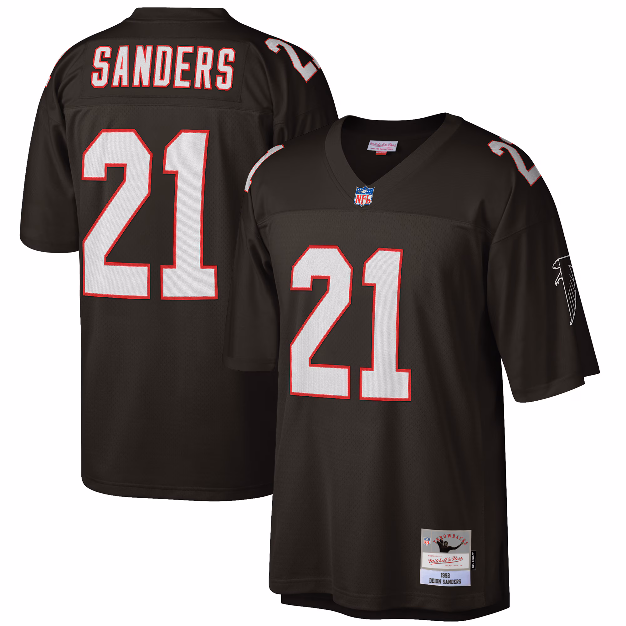 Atlanta Falcons Deion Sanders #21 Mitchell & Ness Black Big & Tall 1992 Retired Player Replica Jersey