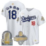 Yamamoto (Kanji) #18 Los Angeles Dodgers 9x Champs Gold Collection Stadium Vapor Limited Jersey - All White