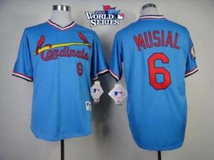 St. Louis Cardinals #6 Stan Musial Blue 1982 Turn Back The Clock 2013 World Series Patch Stitched Jersey