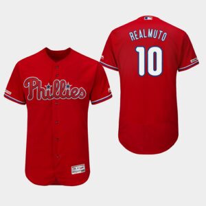 Men's Philadelphia Phillies #10 J.T. Realmuto Majestic Alternate Scarlet Flex Base Jersey