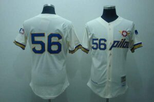 Mitchell And Ness Seattle Pilots #56 Jim Bouton Stitched Cream Throwback Jersey