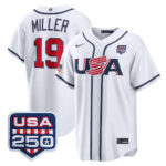 Mason Miller #19 USA Baseball 250th Patch 2026 World Baseball Classic Home Stadium Jersey - White