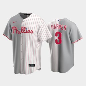 Men's Philadelphia Phillies Split Replica #3 Bryce Harper Gray/White Jersey