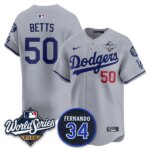 Mookie Betts #50 Los Angeles Dodgers 2025 World Series Home Limited Player Jersey - Gray
