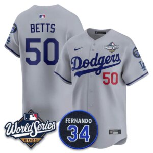 Mookie Betts #50 Los Angeles Dodgers 2025 World Series Home Limited Player Jersey - Gray