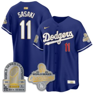 Roki Sasaki #11 Los Angeles Dodgers 9x Champs Gold Collection Stadium Vapor Limited Jersey - All Royal