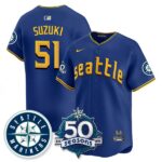 Ichiro Suzuki #51 Seattle Mariners 50th Anniversary & AL West Vapor Premier Limited Jersey - Connect