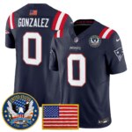 Christian Gonzalez #0 New England Patriots United States 250th Anniversary Patch Vapor Limited Jersey - All Stitched