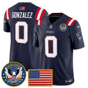Christian Gonzalez #0 New England Patriots United States 250th Anniversary Patch Vapor Limited Jersey - All Stitched