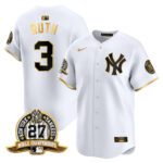 Babe Ruth #3 New York Yankees 27 Time Champions Patch Vapor Premier Limited Jersey - White Gold