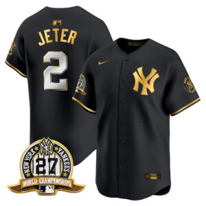 Derek Jeter #2 New York Yankees 27 Time Champions Patch Vapor Premier Limited Jersey - Black Gold