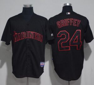 Seattle Mariners #24 Ken Griffey Black Strip Stitched Jersey