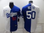 Men's Los Angeles Dodgers #50 Mookie Betts Royal-White Split Cool Base Stitched Jersey
