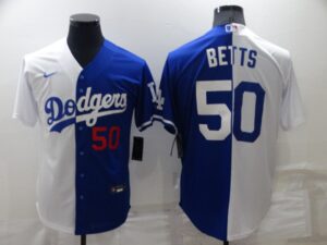 Men's Los Angeles Dodgers #50 Mookie Betts Royal-White Split Cool Base Stitched Jersey