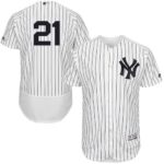 Men's New York Yankees #21 Paul O'Neill White Strip Flexbase Collection Stitched Jersey