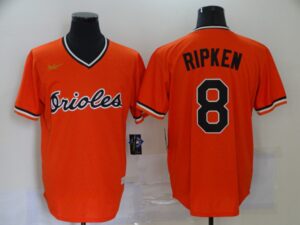 Men's Baltimore Orioles #8 Cal Ripken Jr. Orange Pullover Cooperstown Collection Stitched  Jersey