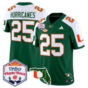 #25 Hurricanes #25 Miami Hurricanes MIA 2026 The Fiesta Bowl & Florida Patch Vapor Limited Jersey - All Stitched