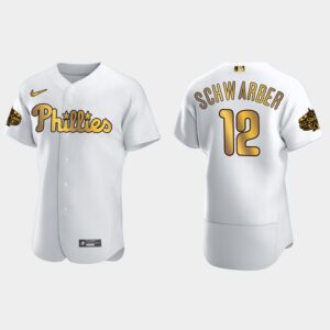 Men's Philadelphia Phillies #12 Kyle Schwarber 2022 All-Star Game Flex Base Jersey - White Gold