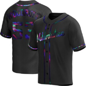 Men's Milwaukee Brewers #53 Brandon Woodruff Black Holographic Cool Base Alternate Jersey