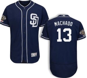 Men's San Diego Padres #13 Manny Machado Majestic Cool Base Alternate Navy On-Field Jersey