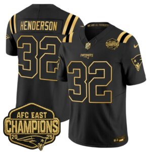 TreVeyon Henderson #32 New England Patriots 2026 AFC East Champions Gold Vapor Limited Jersey - All Stitched