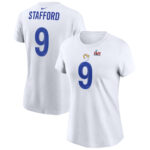 Women's Matthew Stafford White Los Angeles Rams Super Bowl LVI Name & Number T-Shirt