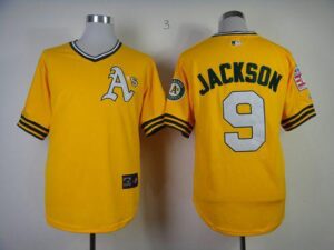 Mitchell And Ness Oakland Athletics #9 Reggie Jackson Yellow Throwback Stitched Jersey