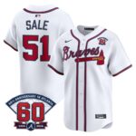 Chris Sale #51 Atlanta Braves 60th Patch Home Limited Player Jersey - White