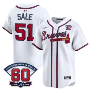 Chris Sale #51 Atlanta Braves 60th Patch Home Limited Player Jersey - White