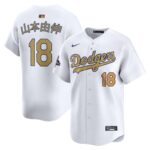 Men's #18 Yoshinobu Yamamoto Los Angeles Dodgers  2025 Gold Collection Kanji Limited White Jersey