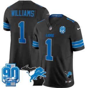 Jameson Williams #1 Detroit Lion 2025 Michigan & 90th Year Patch Vapor Jersey - All Stitched
