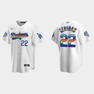 Men's Los Angeles Dodgers #22 Clayton Kershaw 2022 Pride Night LGBTQ Cool Base Jersey - White