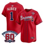 Ozzie Albies #1 Atlanta Braves 60th Patch Home Limited Player Jersey - Red
