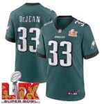 Men’s #33 Cooper DeJean Midnight Green Super Bowl LIX Game Player Sewn Jersey