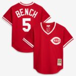 Cincinnati Reds Johnny Bench #5 Mitchell & Ness Scarlet Authentic Batting Practice Jersey