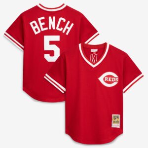 Cincinnati Reds Johnny Bench #5 Mitchell & Ness Scarlet Authentic Batting Practice Jersey