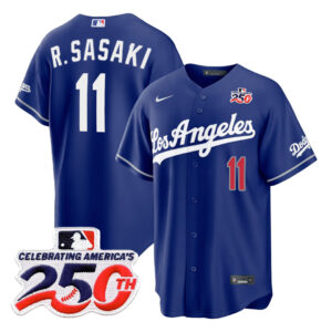 Roki Sasaki #11 Los Angeles Dodgers 250th Patch Royal Royal Alternate Stadium Jersey - Blue