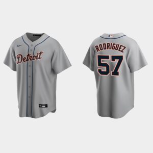 Men's Detroit Tigers #57 Eduardo Rodriguez Gray Road Jersey