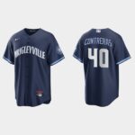 Men's Chicago Cubs #40 Willson Contreras Navy 2021 City Connect Cool Base Jersey