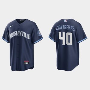 Men's Chicago Cubs #40 Willson Contreras Navy 2021 City Connect Cool Base Jersey