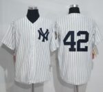 Mitchell And Ness New York Yankees #42 Mariano Rivera White Strip Throwback Stitched Jersey