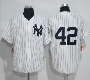 Mitchell And Ness New York Yankees #42 Mariano Rivera White Strip Throwback Stitched Jersey