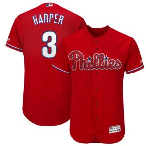 Men's Philadelphia Phillies #3 Bryce Harper Majestic Flexbase Collection Player Scarlet Jersey