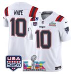 Drake Maye #10 New England Patriots Super Bowl LX 250th Patch Vapor  1-Star C Limited Game Jersey - All Stitched